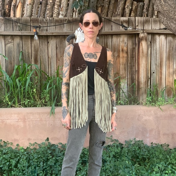 Co-Op Leathers San Francisco Vintage 1970s Leather Fringe Vest Hippie Woodstock - Picture 12 of 14